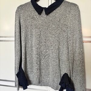 Monteau Long Sleeves Tee Gray with Navy Polka Dots Xl